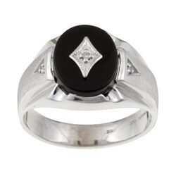 Beyond Silver Men's Onyx and Diamond Ring (Size 9)