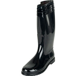 Burberry Women's Patent Strap Black Rain Boots