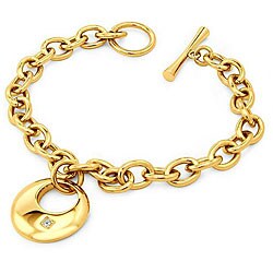 Goldplated Steel CZ Crescent Circle Dangling Charm Bracelet