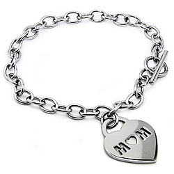 Stainless Steel 'Mom' Heart Charm Bracelet
