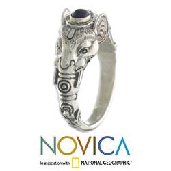 Silver 'Balinese Elephant' Men's Amethyst Ring (Indonesia)