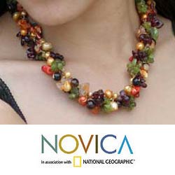 Pearl and Chalcedony 'Sweet Floral Cascade' Beaded Necklace (Thailand)