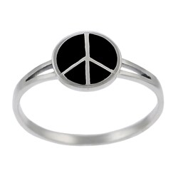 Sterling Silver Black Enamel Peace Sign Ring