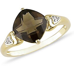 10k Yellow Gold Smokey Quartz and Diamond Ring
