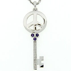 Meredith Leigh Silver Amethyst and Diamond Peace Key Necklace