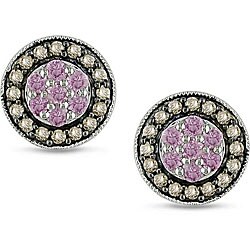 14k Gold Pink Sapphire and 1/4ct TDW Brown Diamond Earrings