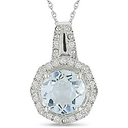 10k White Gold Aquamarine and 1/10ct TDW Diamond Necklace (G-H-I, I1-I2)