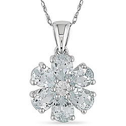 14k Gold Aquamarine and 1/10ct TDW Diamond Necklace (G-H-I, I1-I2)