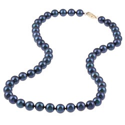 14k Gold Black Cultured Akoya Pearl Necklace (6.5-7mm)