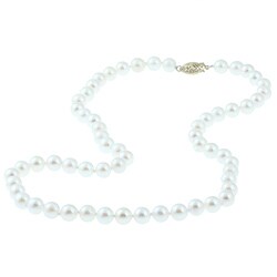 DaVonna 14k Gold White Cultured Akoya Pearl Necklace (6.5-7mm)