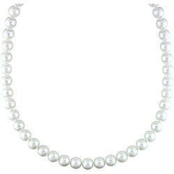 14k Gold White South Sea Pearl/ Diamond Necklace (9-10 mm)