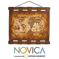 Leather Map 'Modern World' Wall Hanging (Brazil)
