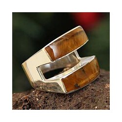 Sterling Silver 'Sun Couple' Tiger's Eye Cocktail Ring (Peru)