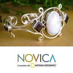 'Grace' Moonstone and Garnet Cuff Bracelet (India)