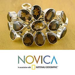 Smokey Quartz 'Bronze Chrysanthemum' Floral Bracelet (India)