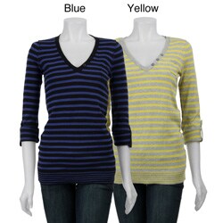 Calvin Klein Jeans Women's V-neck Striped Sweater.