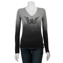 RXB Women's V-neck Wings Printed Cashmere Pullover.