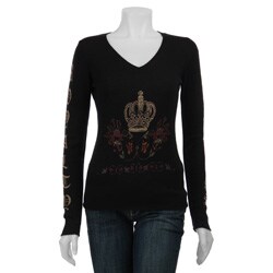 RXB Women's V-neck Crown Design Cashmere Pullover Sweater.