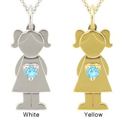 10k Gold Designer 'Little Girl' Genuine Sky Blue Topaz Necklace