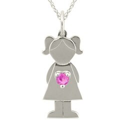 10k Gold Designer 'Little Girl' Genuine Pink Tourmaline Necklace