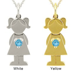 10k Gold Designer 'Little Girl' Swiss Blue Topaz Necklace