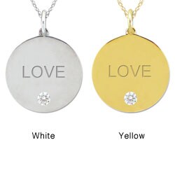 10k Gold Designer Engraved 'LOVE' Genuine White Topaz Necklace