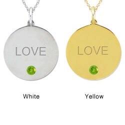 10k Gold Designer Engraved 'LOVE' Peridot Necklace
