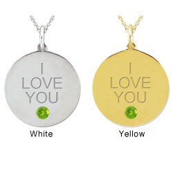 10k Gold Designer Engraved 'I LOVE YOU' Genuine Peridot Necklace