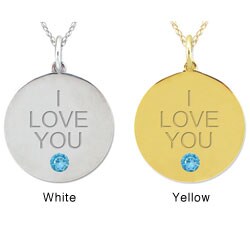 10k Gold Engraved 'I LOVE YOU' Swiss Blue Topaz Necklace