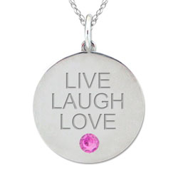 10k Gold October Birthstone Pink Tourmaline 'Live Laugh Love' Necklace (other sayings available)