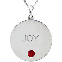 10k Gold Engraved 'JOY' Genuine Garnet Pendant