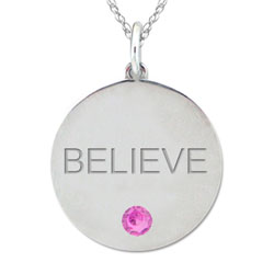10k Gold October Birthstone Opal Engraved 'Believe' Necklace