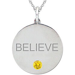 10k Gold November Birthstone Citrine Engraved 'BELIEVE' Necklace