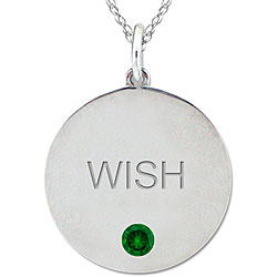 10k Gold Engraved 'WISH' Created Emerald Necklace