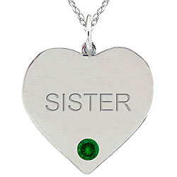 10k Gold Engraved 'SISTER' Created Emerald Necklace