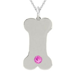 10k Gold October Birthstone Pink Tourmaline Dog Bone Necklace