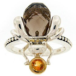 Meredith Leigh Sterling Silver Smokey Quartz and Citrine Bee Ring