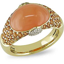 14k Gold Moonstone, Spessartine and 1/3ct TDW Ring