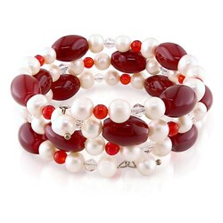 FW Pearl, Carnelian and Crystal Bead Coil Bracelet (7-7.5 mm)