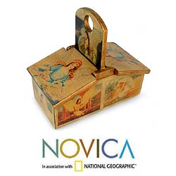 Wood 'Angelical Charm' Decoupage Sewing Box Basket (Mexico)