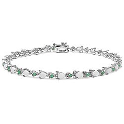 Sterling Silver Genuine Opal and Emerald Bracelet