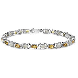 Sterling Silver Genuine Citrine and Opal Bracelet