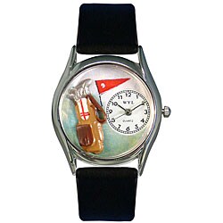 Whimsical Women's Golf Bag Theme Black Leather Strap Watch