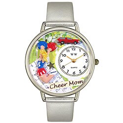Whimsical Women's 'Cheer Mom' Theme Silver Leather Watch