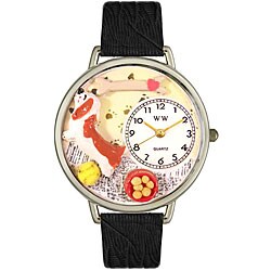 Whimsical Women's Basset Hound Black Skin Strap Watch