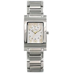 Lucien Piccard Men's White Rectangle Dial Stainless Steel Watch