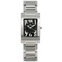 Lucien Piccard Men's Black Rectangle Dial Stainless Steel Watch