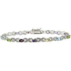 Sterling Silver Multi-gemstone and Diamond Accent Bracelet