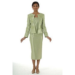 Divine Apparel Women's Floral Embroidered Skirt Suit