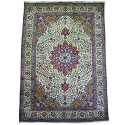 Hand-knotted Ivory Persian Tabriz Rug (8'6 x 11'6)